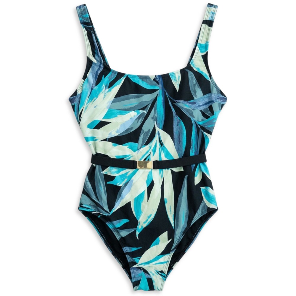NWT Mynah Belted One Piece Swimsuit Women L Tropical Vacation Coastal